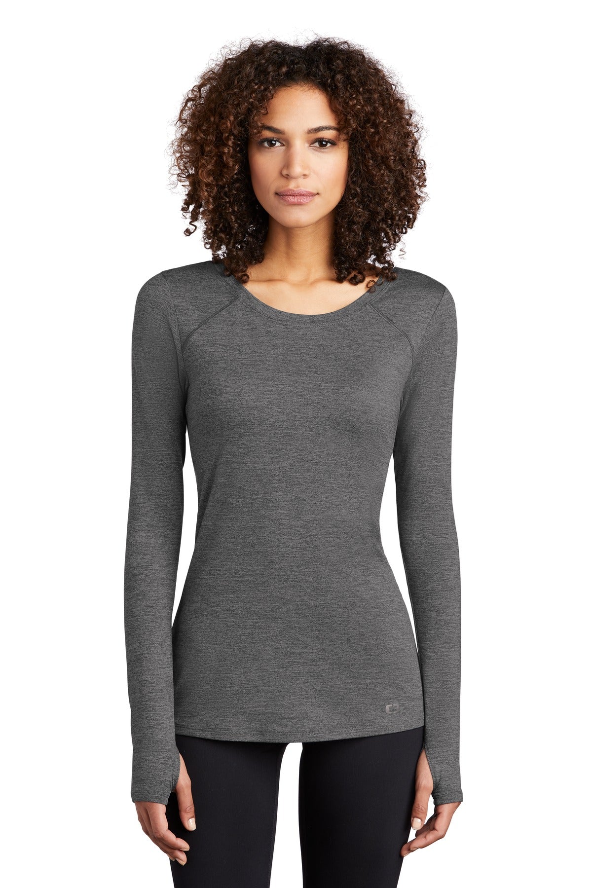 OGIO Women's Force Long Sleeve Tee LOE340 - Gear Grey Heather - front