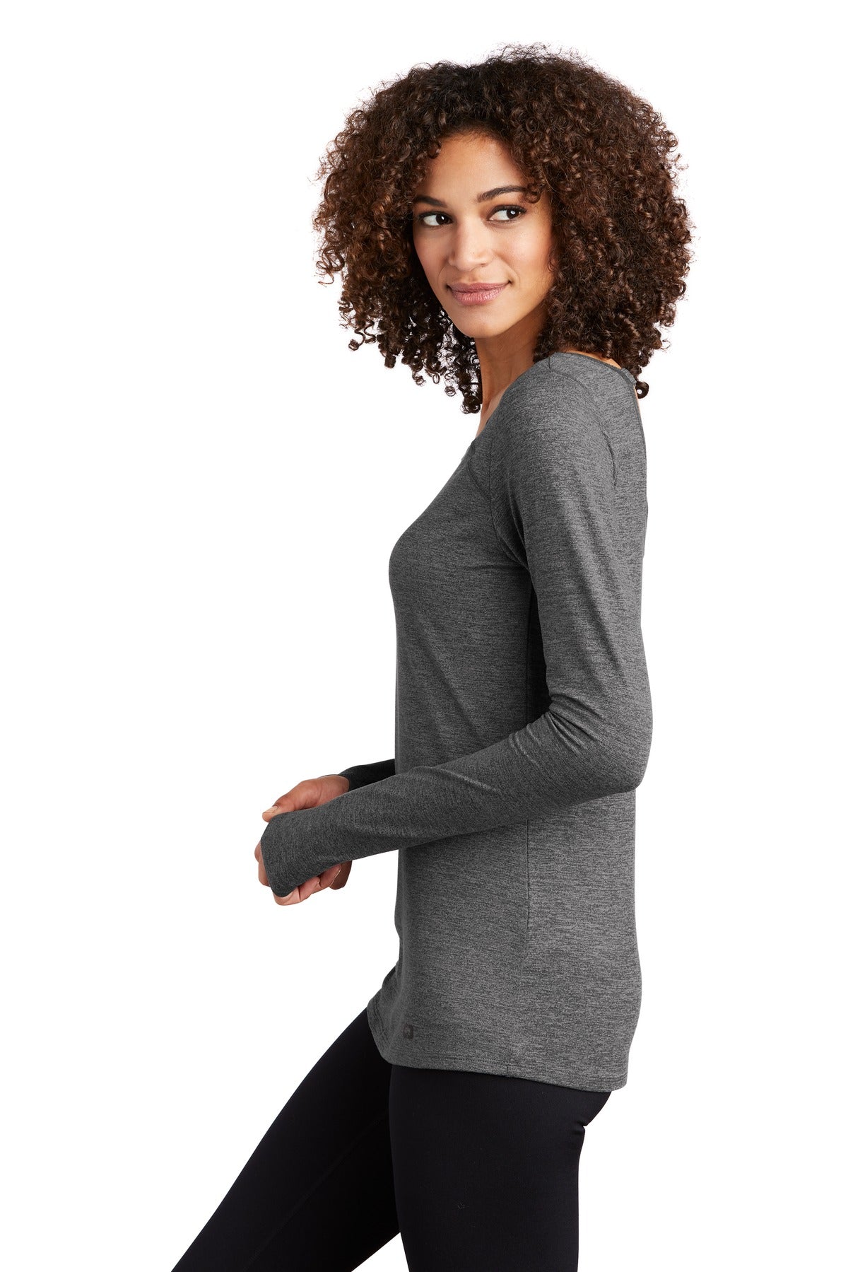 OGIO Women's Force Long Sleeve Tee LOE340 - Gear Grey Heather - side