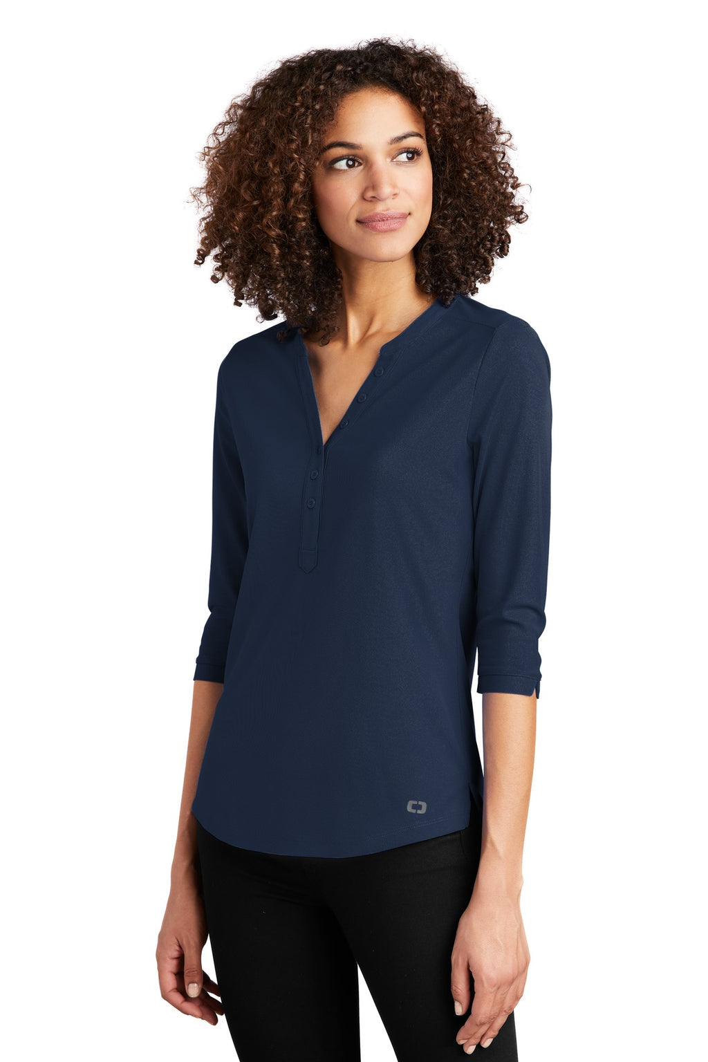 OGIO Women's Jewel Henley LOG104 - Navy - three_q