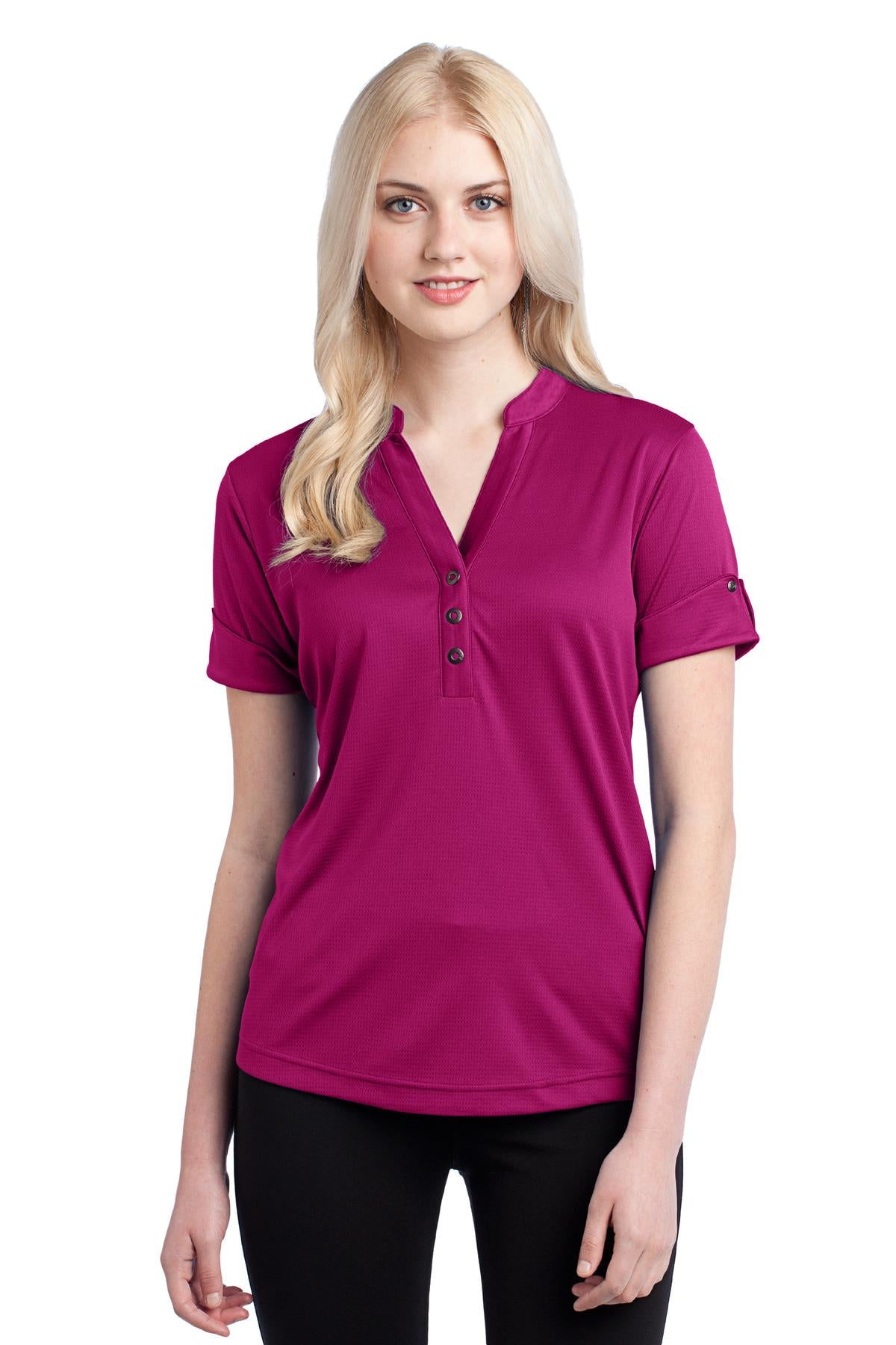 DISCONTINUED OGIO Gaze Henley. LOG114 - Berry Burst - front