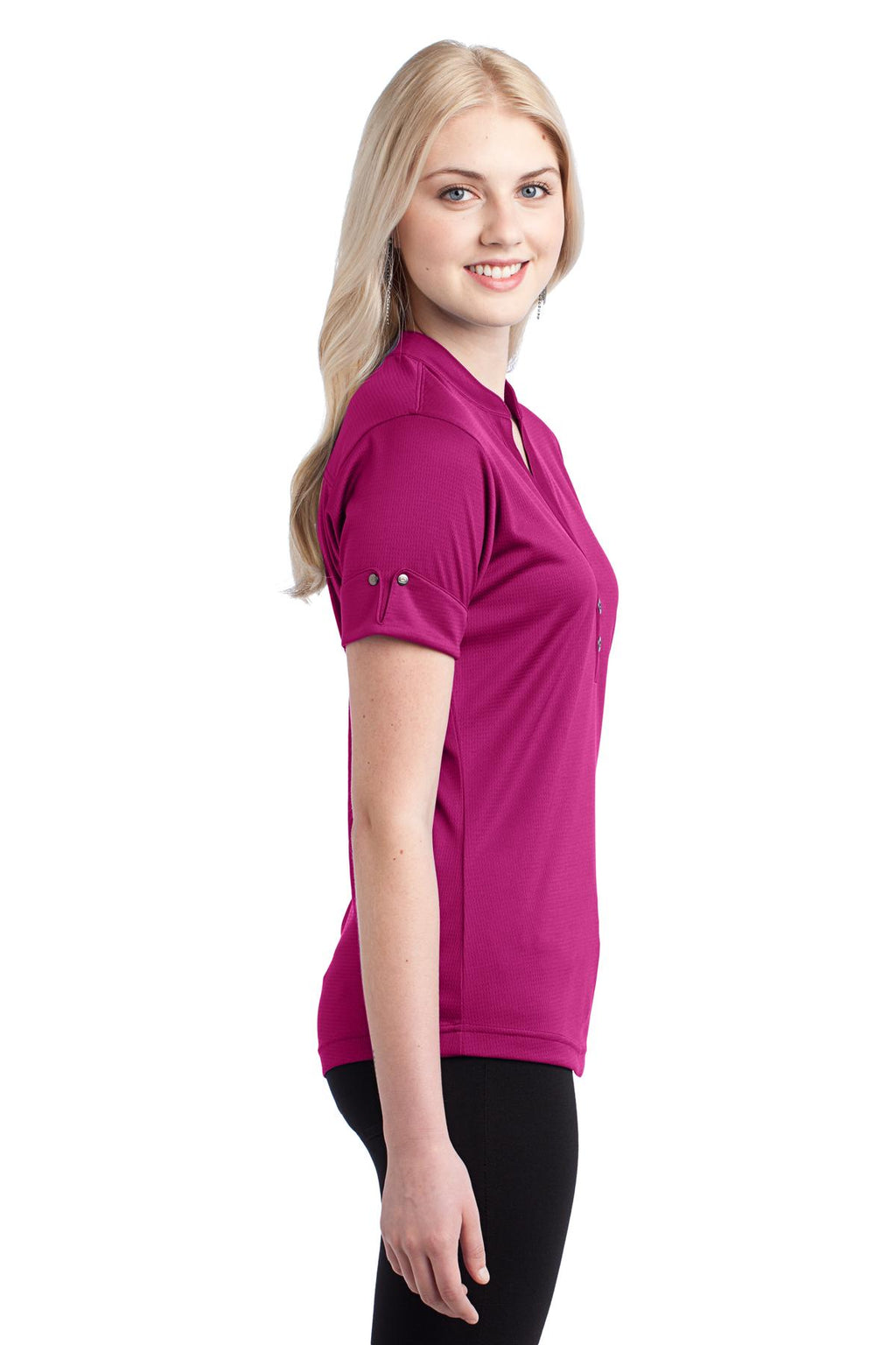 DISCONTINUED OGIO Gaze Henley. LOG114 - Berry Burst - side