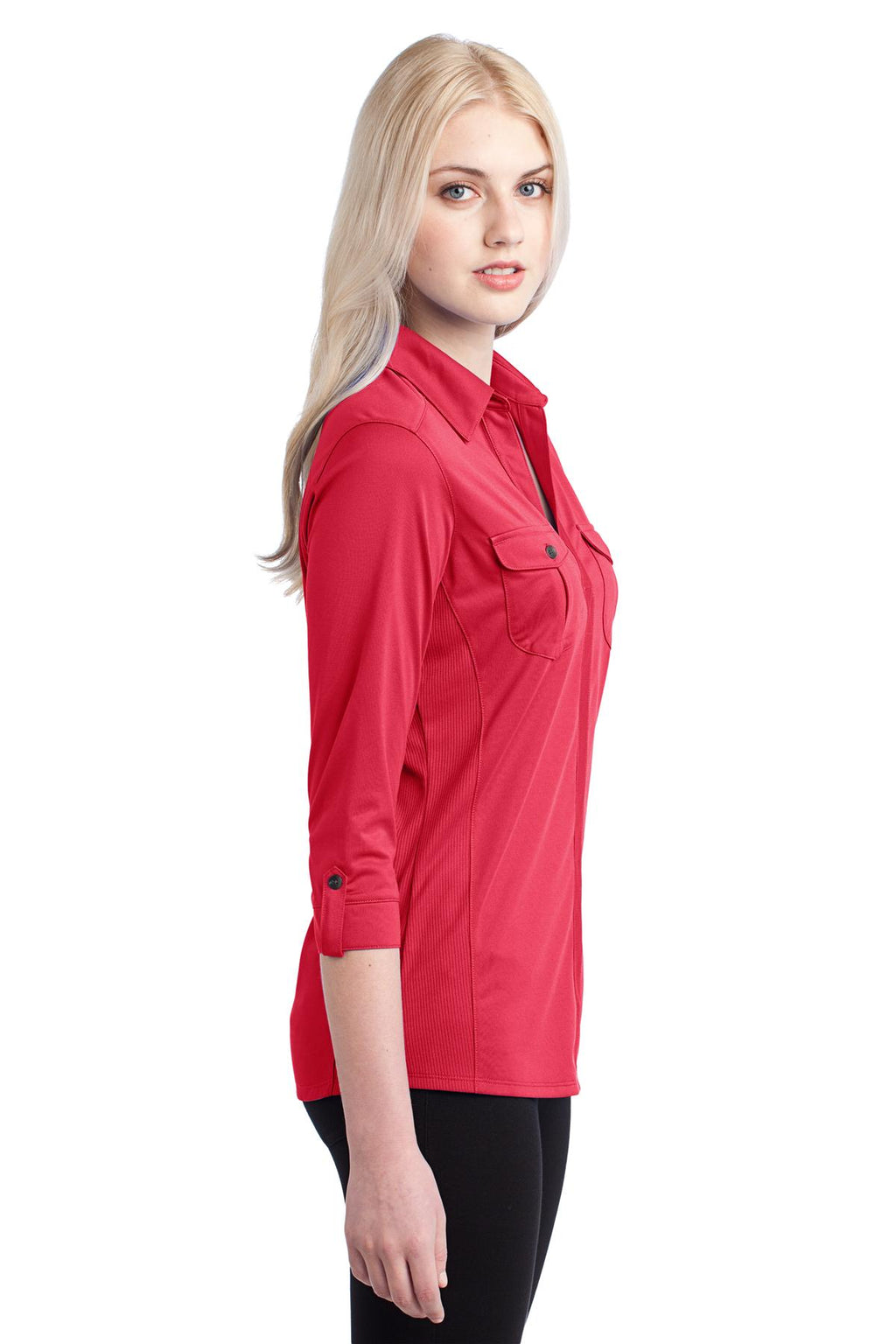 DISCONTINUED OGIO Pearl Polo. LOG115 - Pink Rouge - side