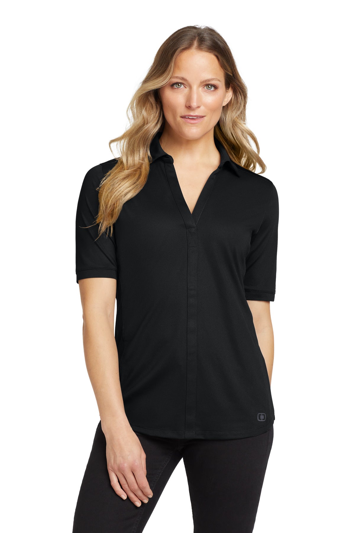 OGIO Women's Metro Polo. LOG130 - Blacktop - front