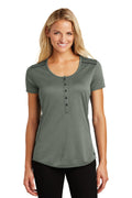 OGIO Ladies Orbit Henley. LOG134 - Blacktop/ Gear Grey - front