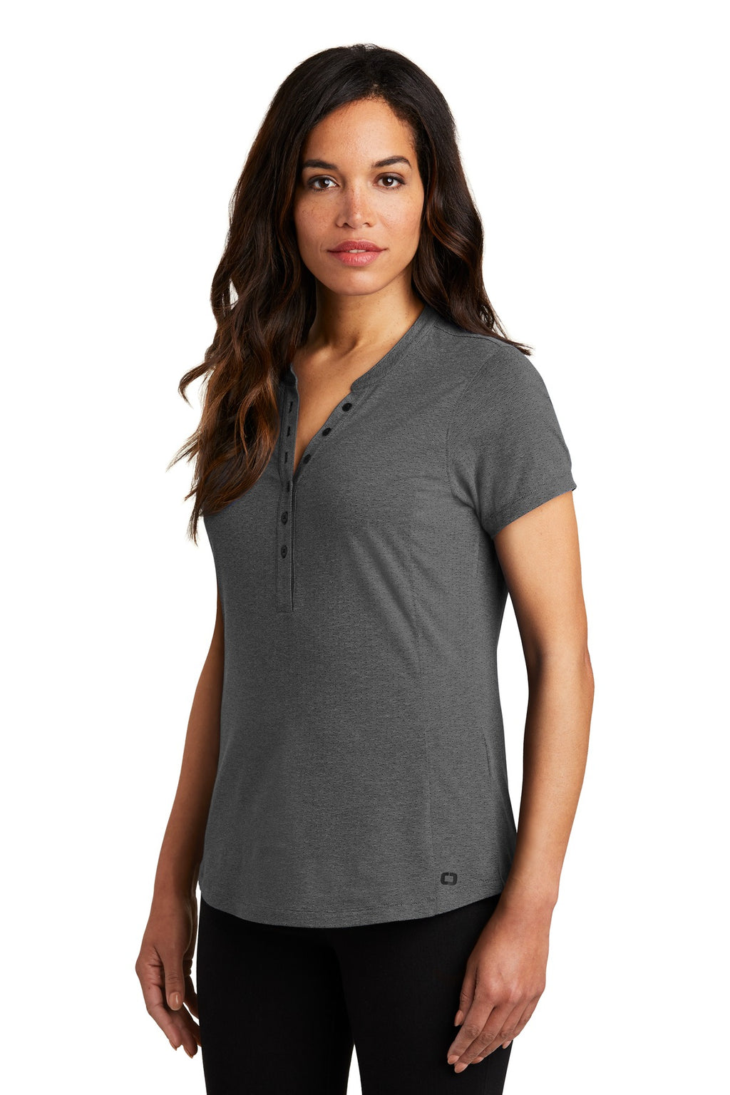 OGIO Women's Tread Henley. LOG136 - Blacktop Heather - three_q