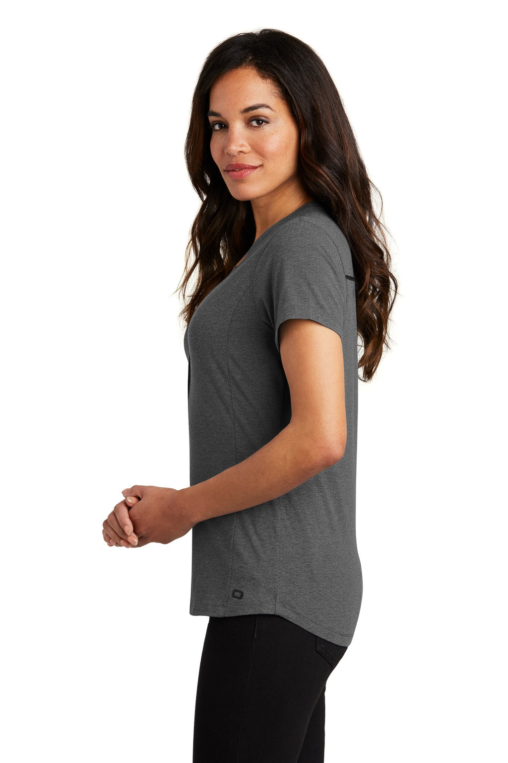 OGIO Women's Tread Henley. LOG136 - Blacktop Heather - side