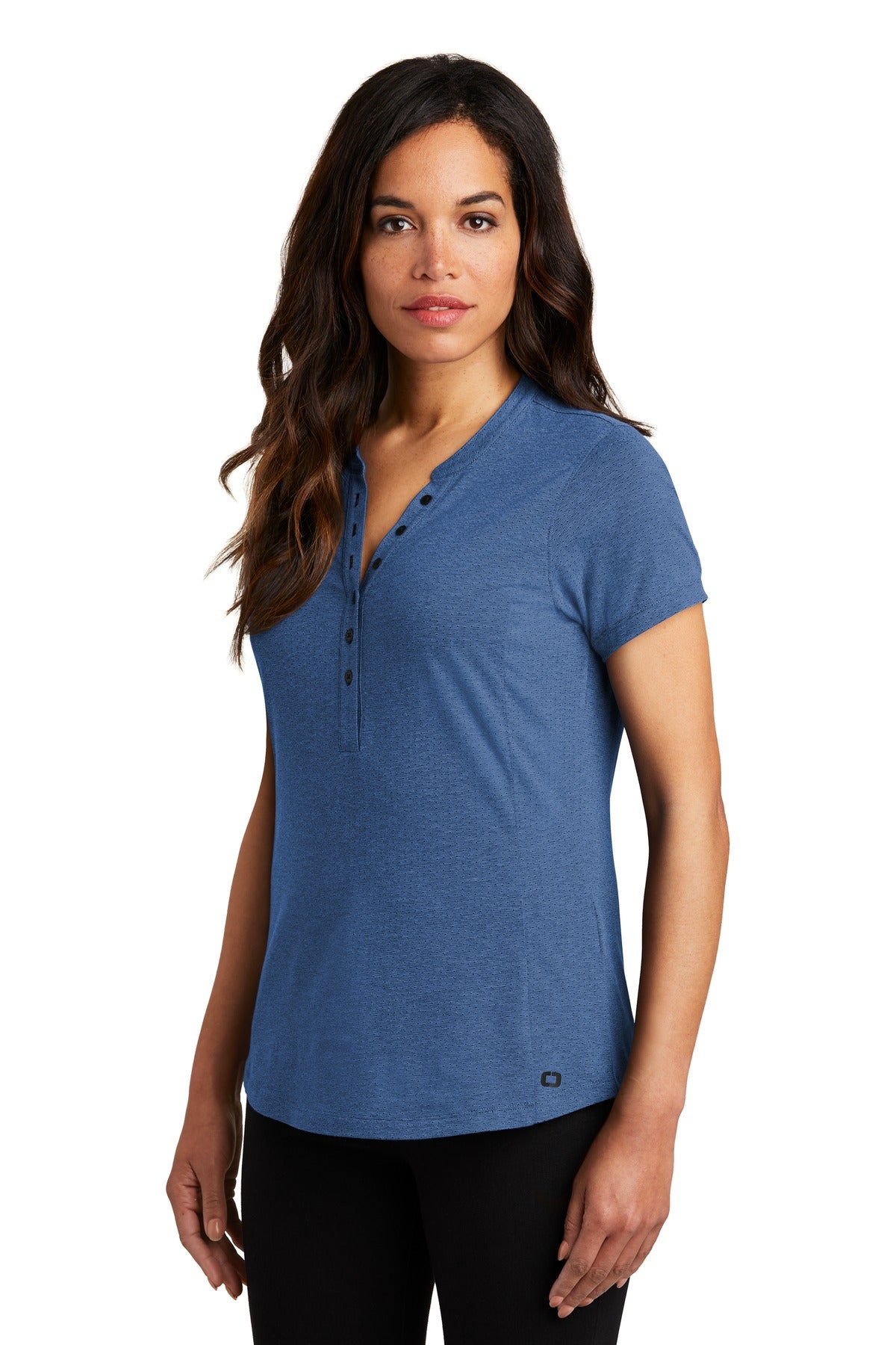 OGIO Women's Tread Henley. LOG136 - Blue Heather - three_q
