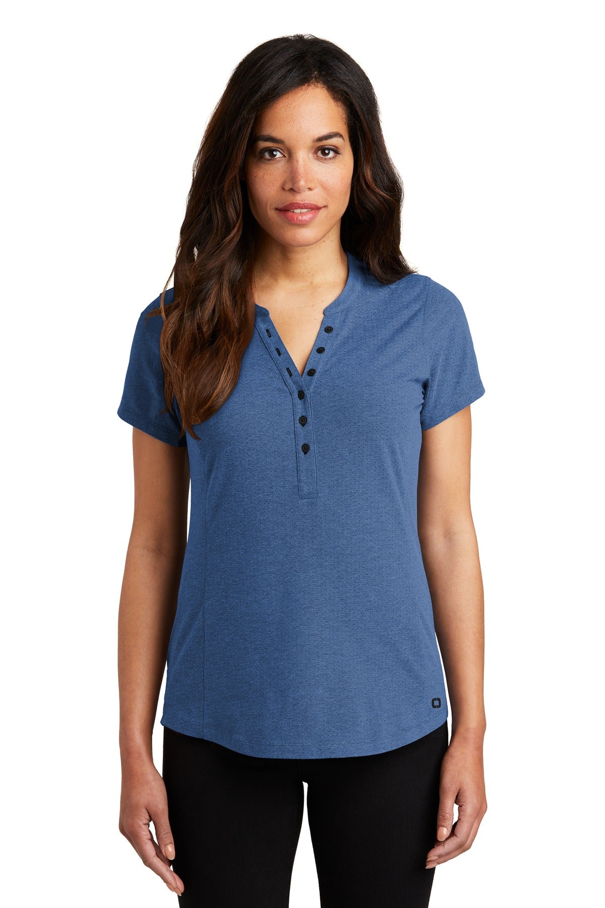 OGIO Women's Tread Henley. LOG136 - Blue Heather - front