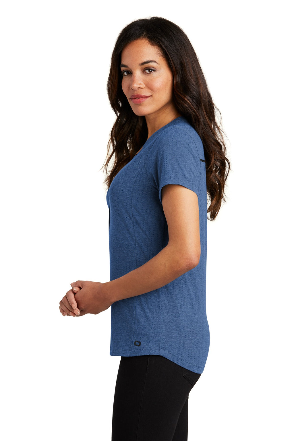 OGIO Women's Tread Henley. LOG136 - Blue Heather - side