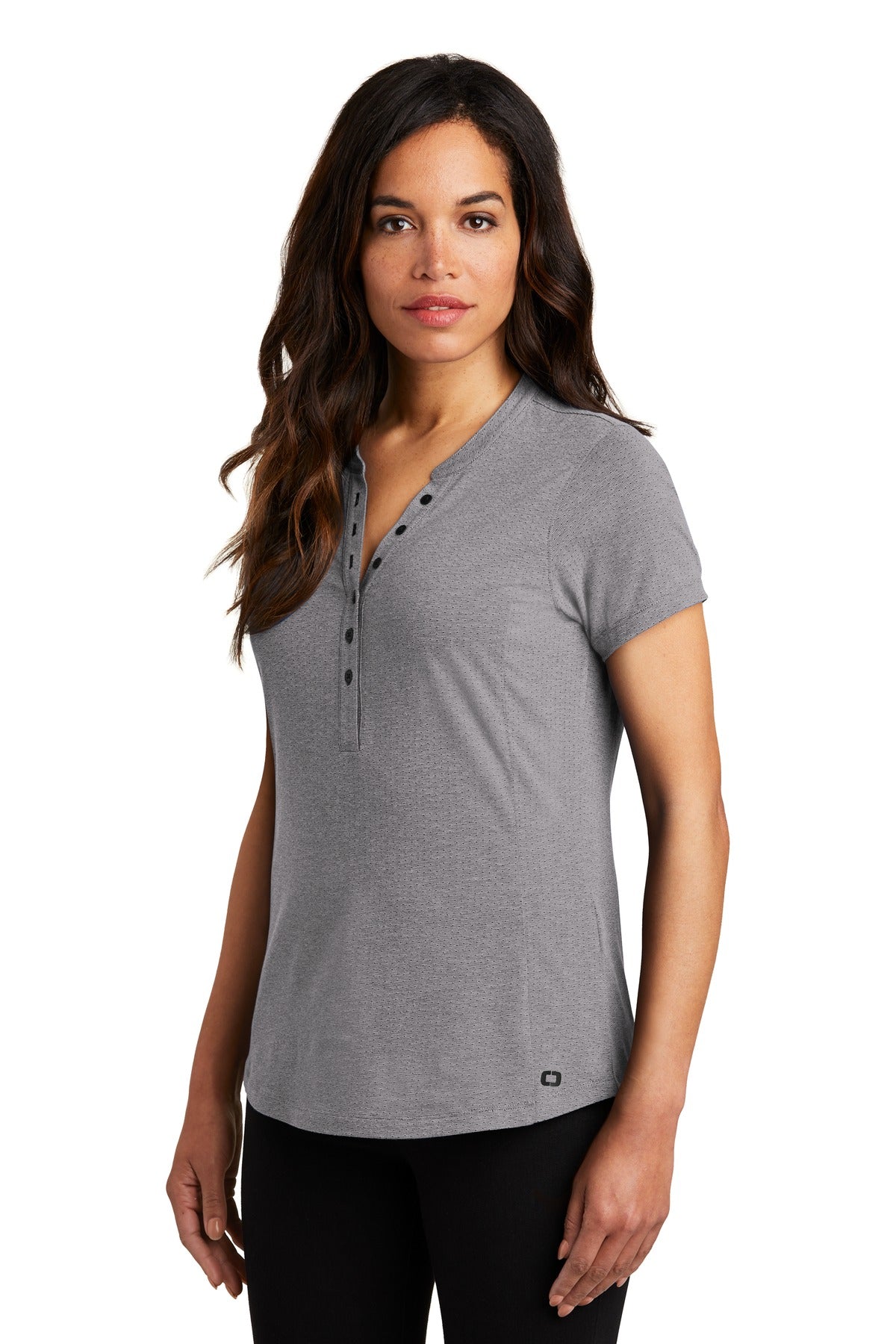 OGIO Women's Tread Henley. LOG136 - Grey Heather - three_q