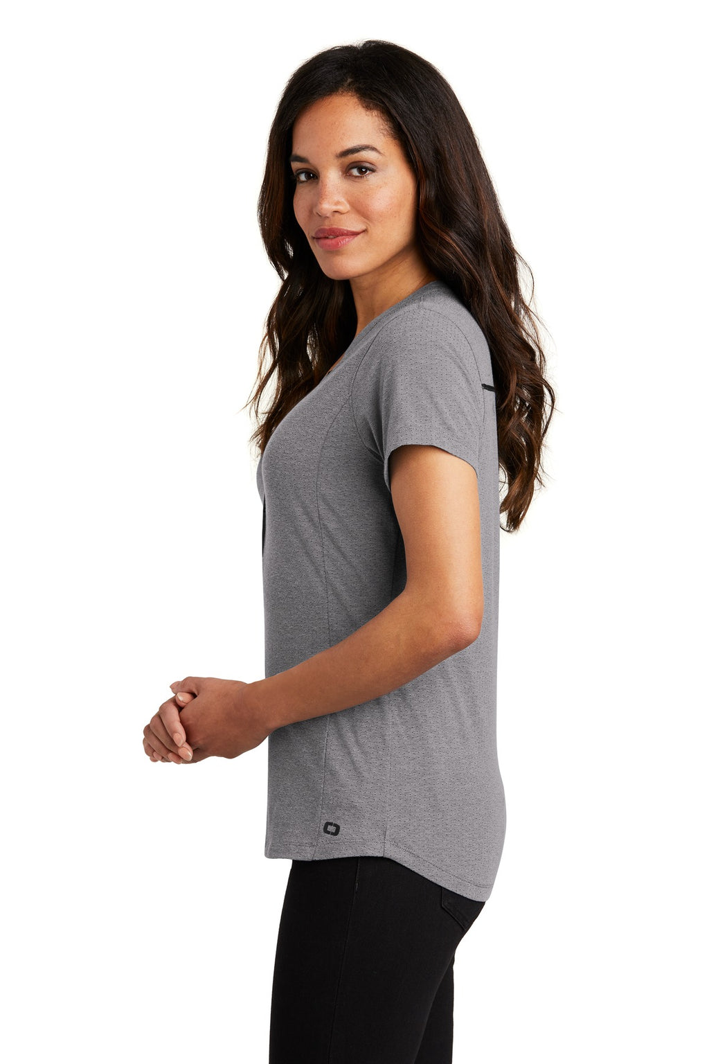OGIO Women's Tread Henley. LOG136 - Grey Heather - side