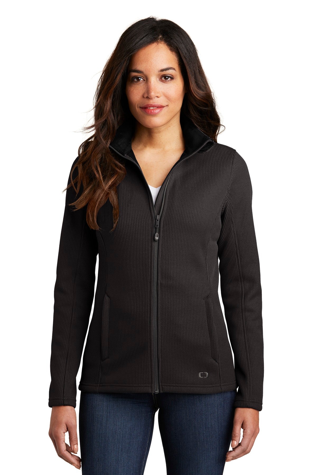 OGIO Women's Grit Fleece Jacket. LOG727 - Blacktop - front