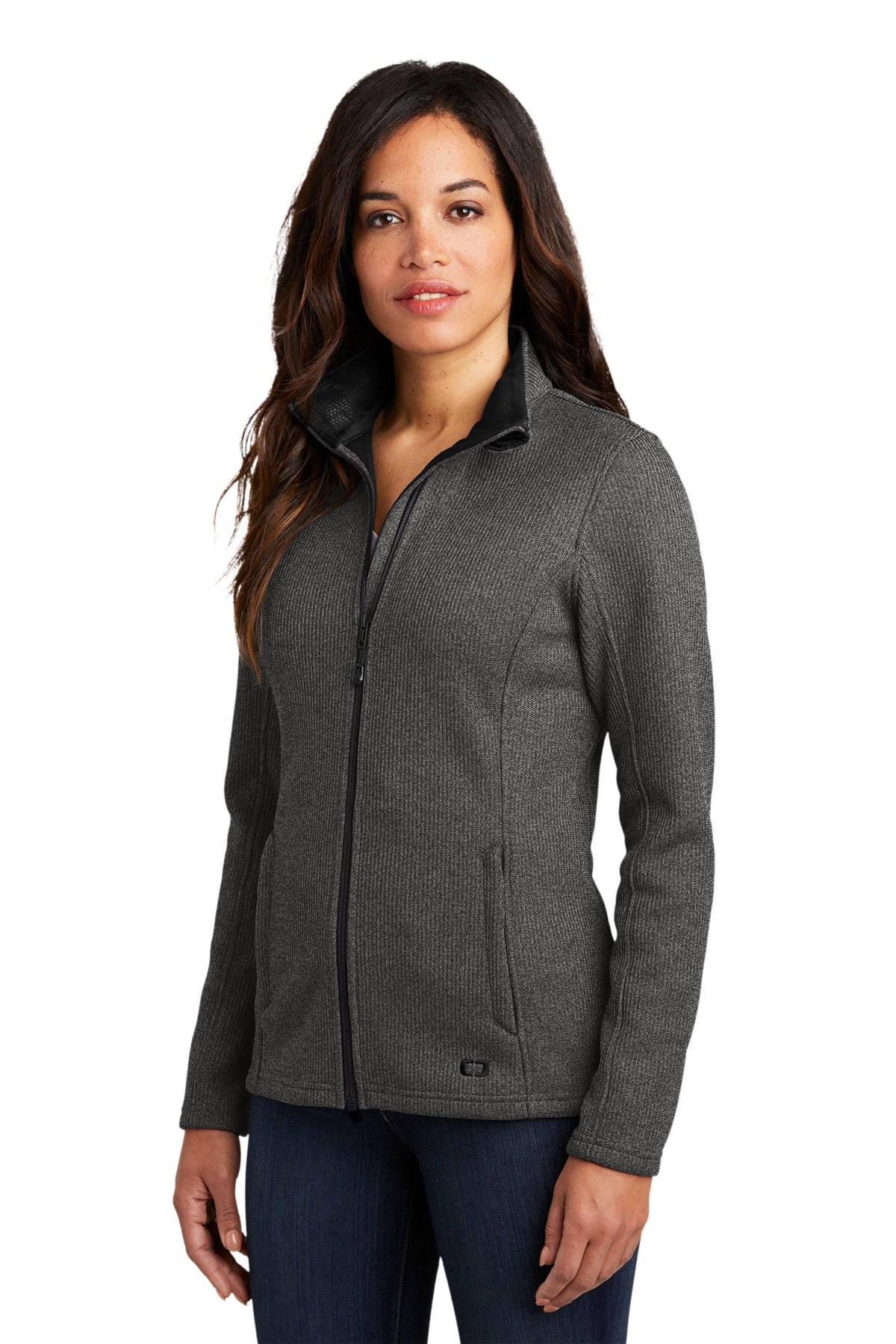 OGIO Women's Grit Fleece Jacket. LOG727 - Diesel Grey Heather - three_q