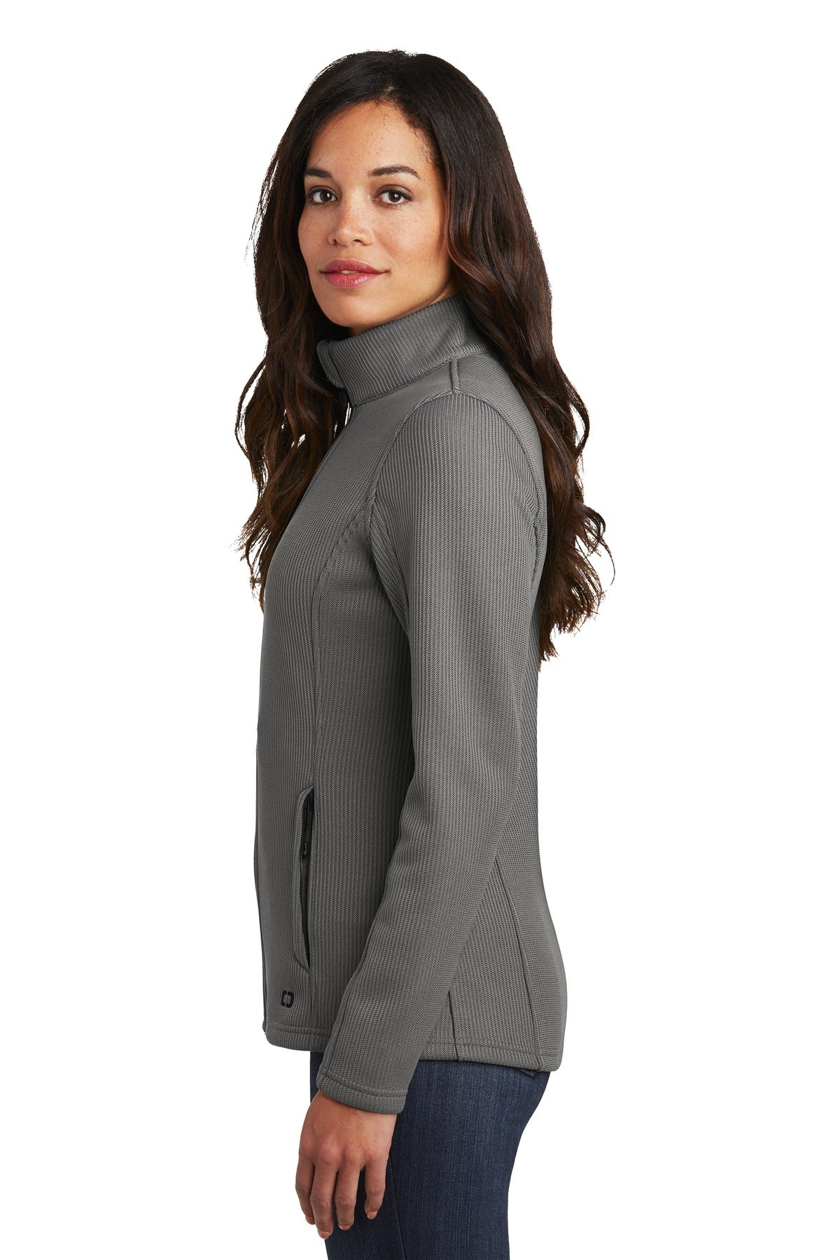 OGIO Women's Grit Fleece Jacket. LOG727 - Gear Grey - side