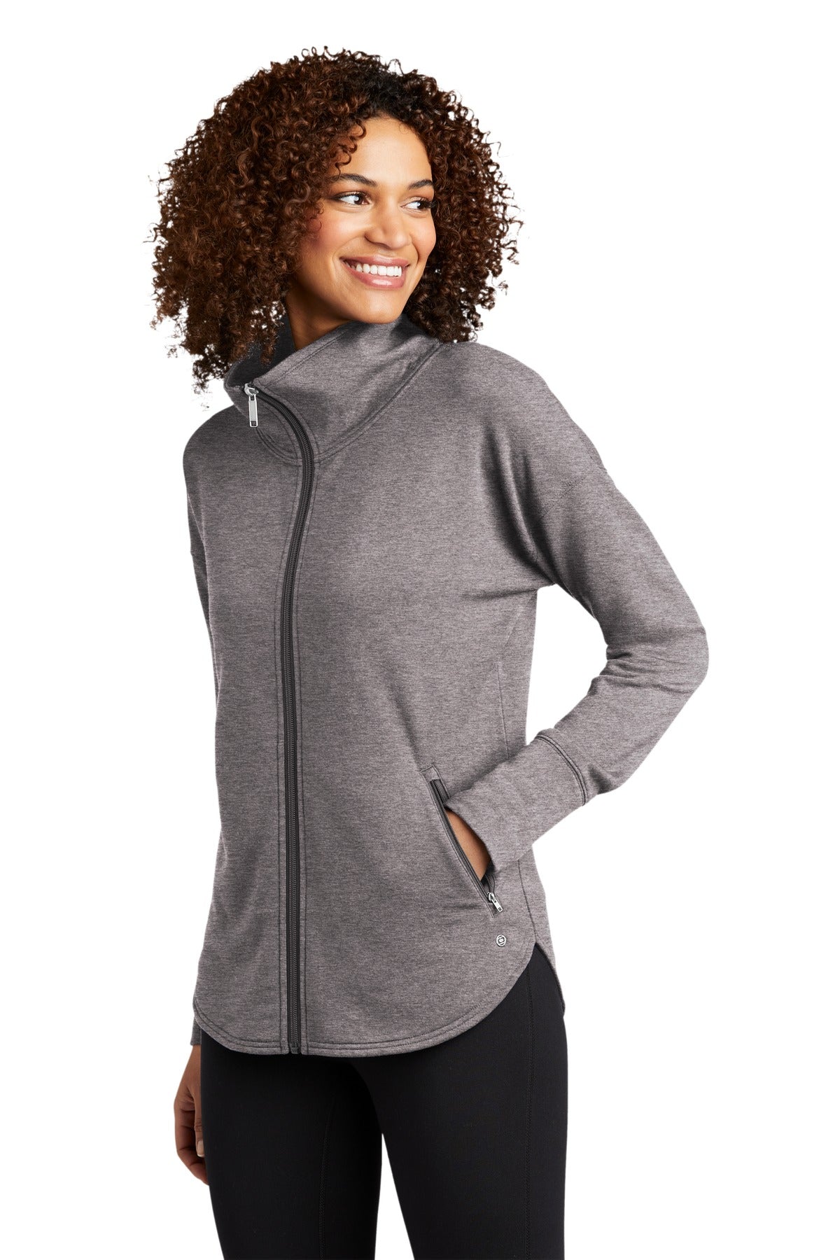 OGIO Women's Luuma Full-Zip Fleece. LOG812 - Petrol Grey Heather - three_q