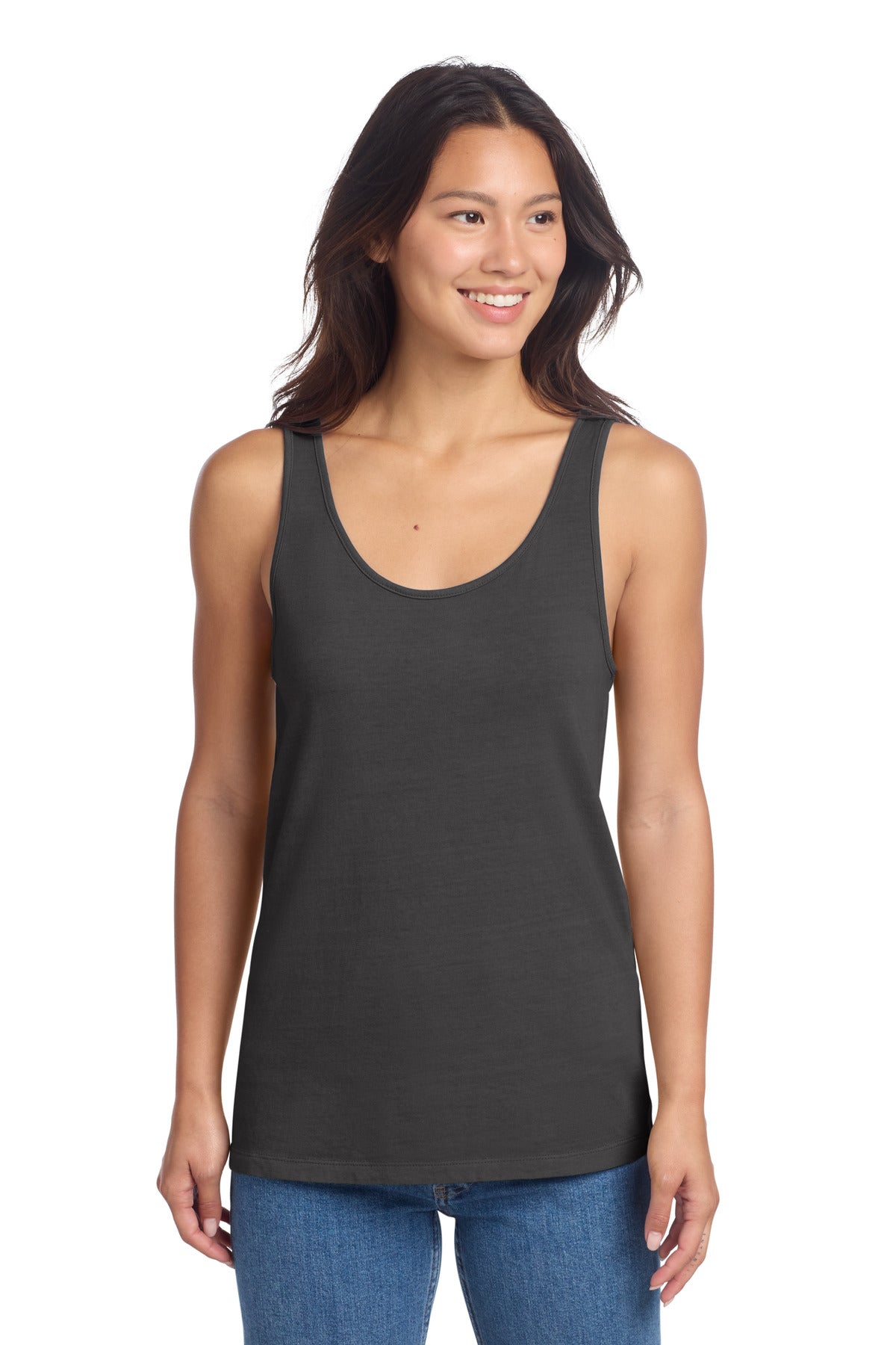 Port & Co Women's Beach Wash Garment-Dyed Tank LPC099TT - Coal - front