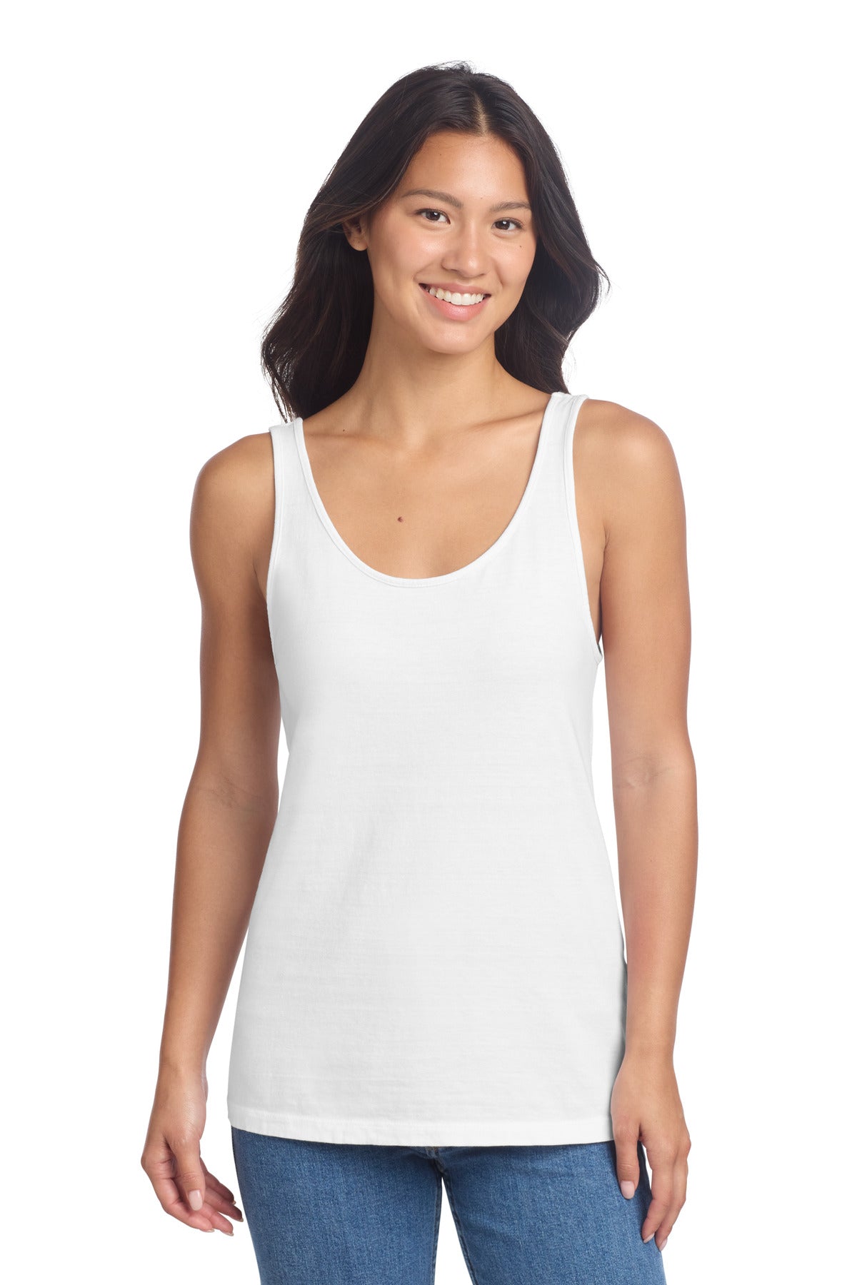 Port & Co Women's Beach Wash Garment-Dyed Tank LPC099TT - White - front