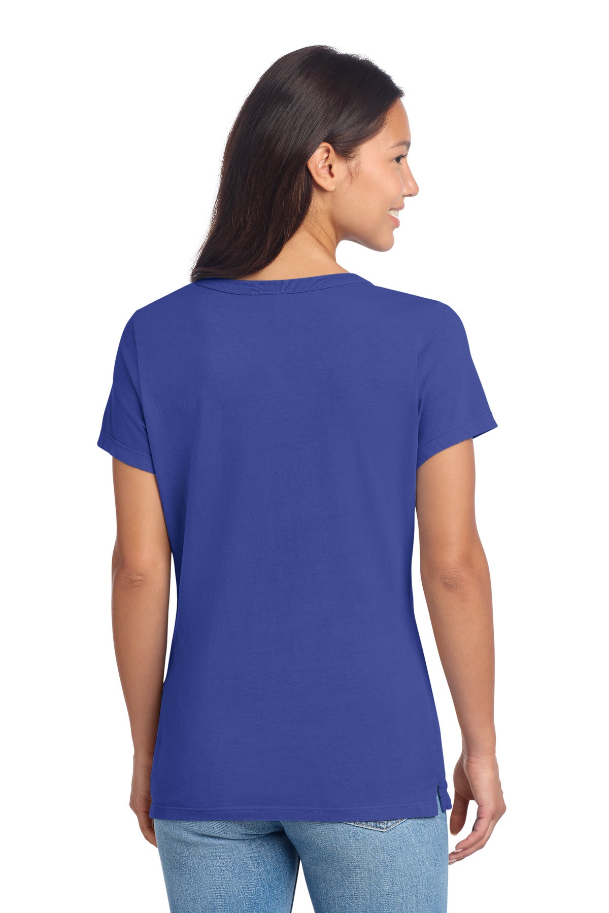 Port & Co Women's Beach Wash Garment-Dyed V-Neck Tee LPC099V - Blue Iris - back