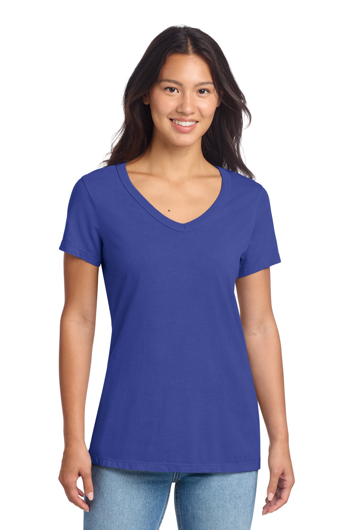 Port & Co Women's Beach Wash Garment-Dyed V-Neck Tee LPC099V - Blue Iris - front