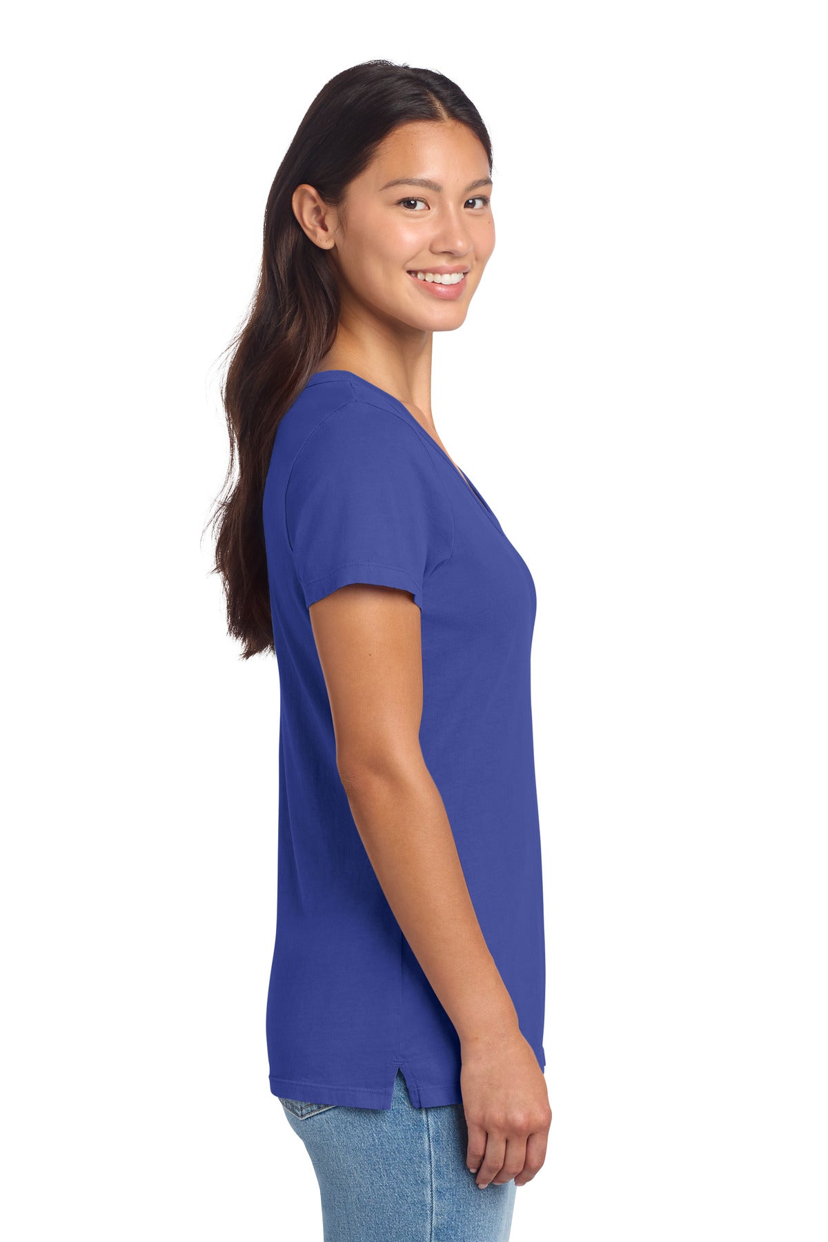 Port & Co Women's Beach Wash Garment-Dyed V-Neck Tee LPC099V - Blue Iris - side