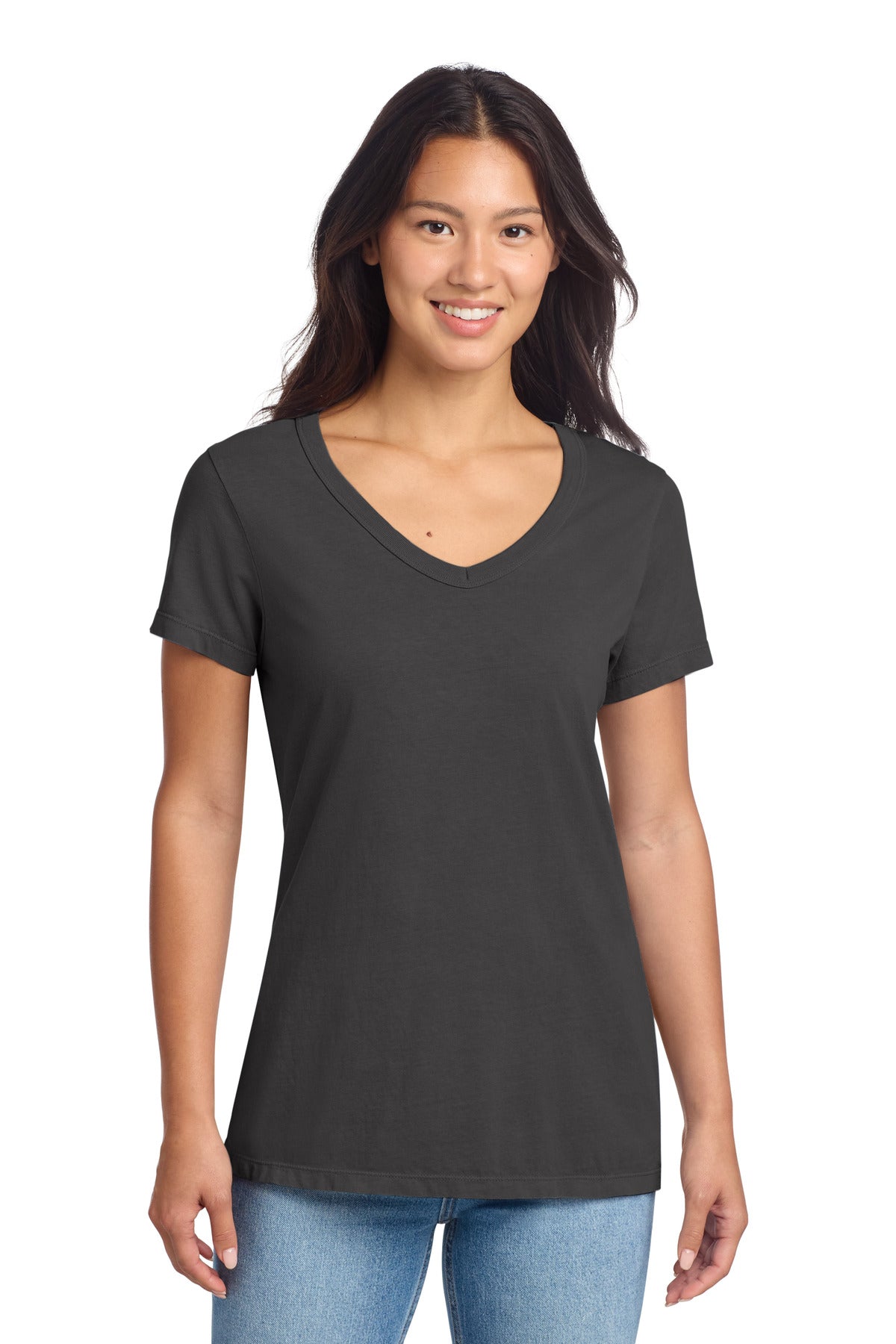Port & Co Women's Beach Wash Garment-Dyed V-Neck Tee LPC099V - Coal - front