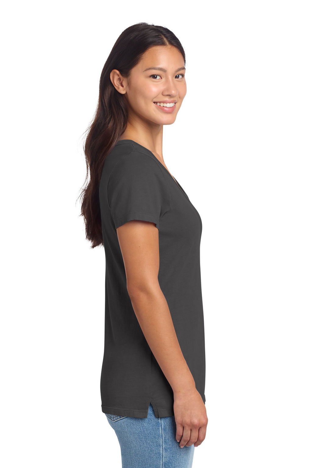 Port & Co Women's Beach Wash Garment-Dyed V-Neck Tee LPC099V - Coal - side