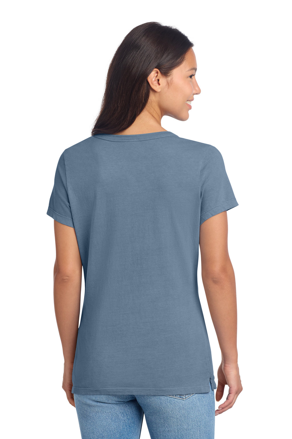 Port & Co Women's Beach Wash Garment-Dyed V-Neck Tee LPC099V - Faded Denim - back