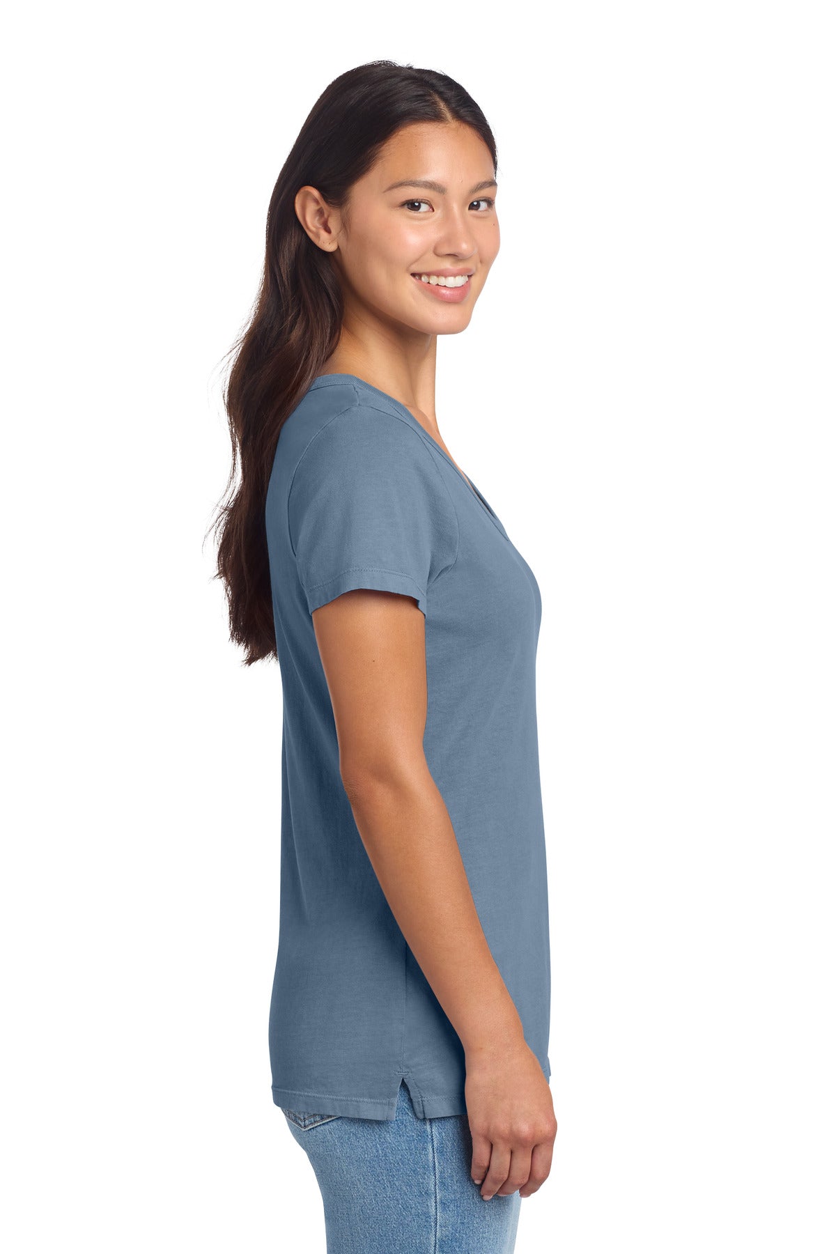 Port & Co Women's Beach Wash Garment-Dyed V-Neck Tee LPC099V - Faded Denim - side