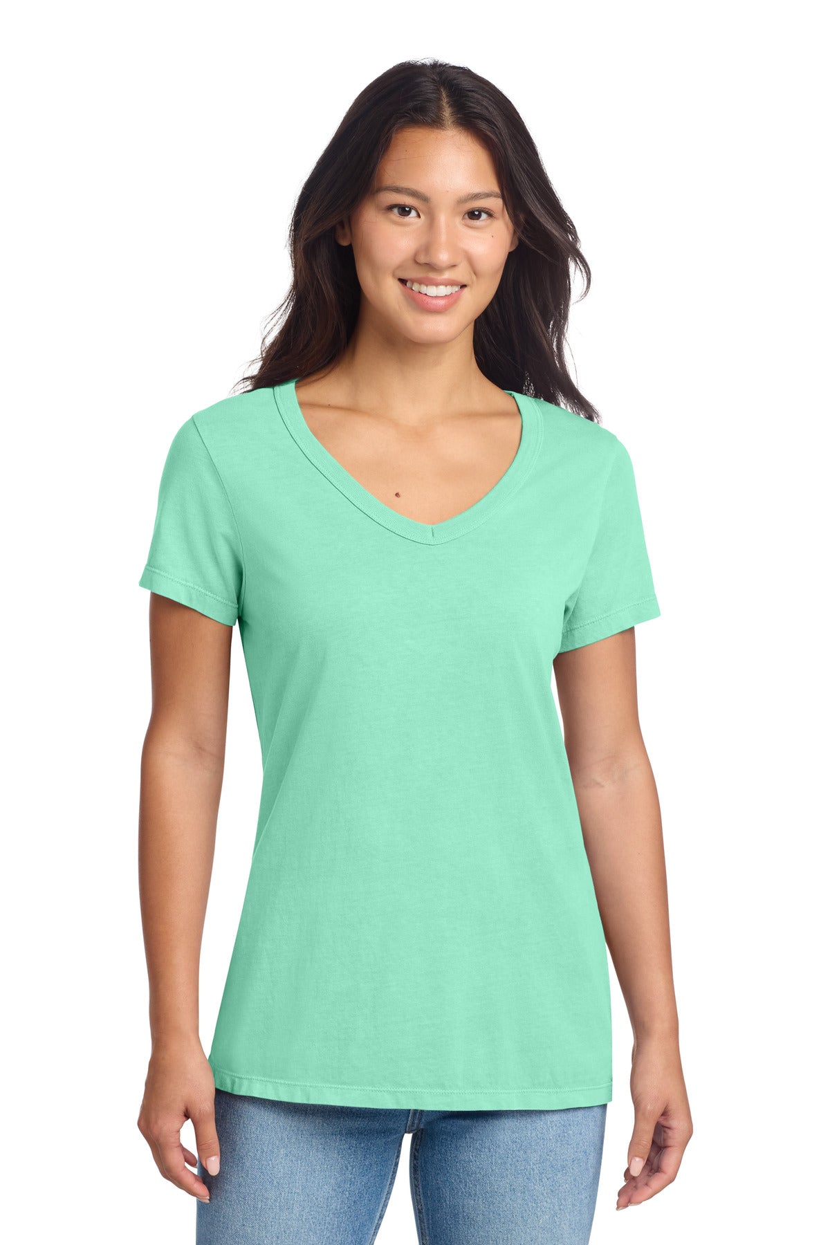 Port & Co Women's Beach Wash Garment-Dyed V-Neck Tee LPC099V - Jadeite - front
