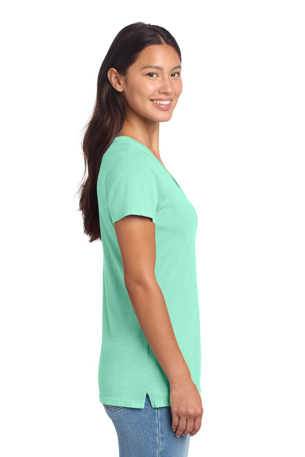 Port & Co Women's Beach Wash Garment-Dyed V-Neck Tee LPC099V - Jadeite - side