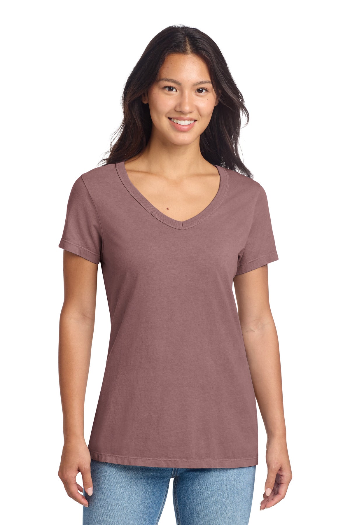 Port & Co Women's Beach Wash Garment-Dyed V-Neck Tee LPC099V - Nostalgia Rose - front