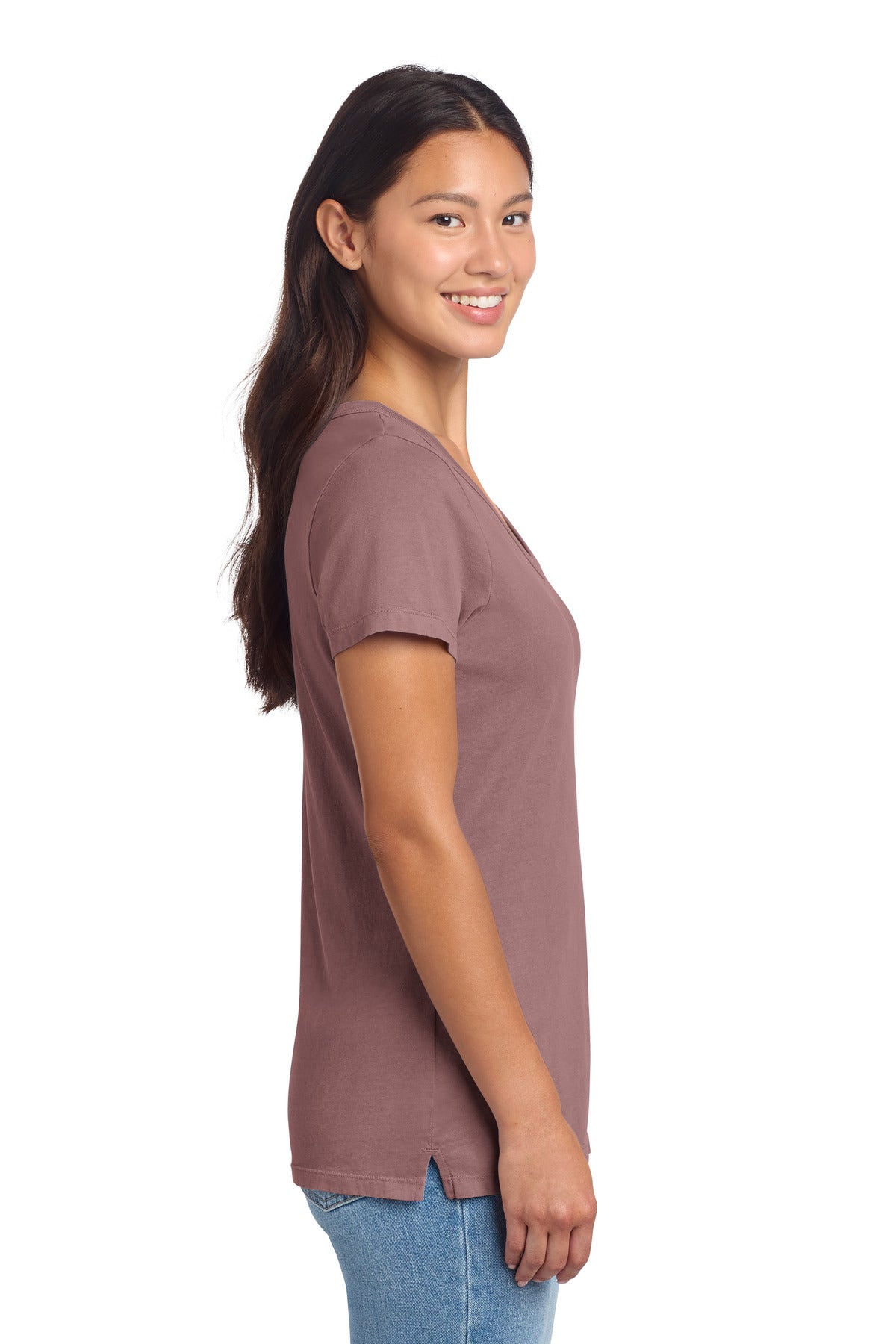 Port & Co Women's Beach Wash Garment-Dyed V-Neck Tee LPC099V - Nostalgia Rose - side