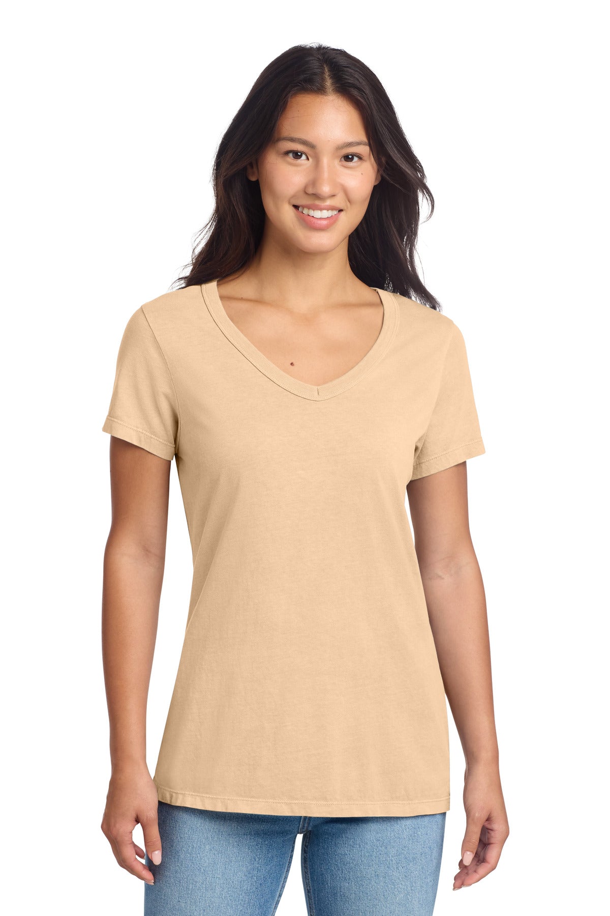 Port & Co Women's Beach Wash Garment-Dyed V-Neck Tee LPC099V - Peach - front
