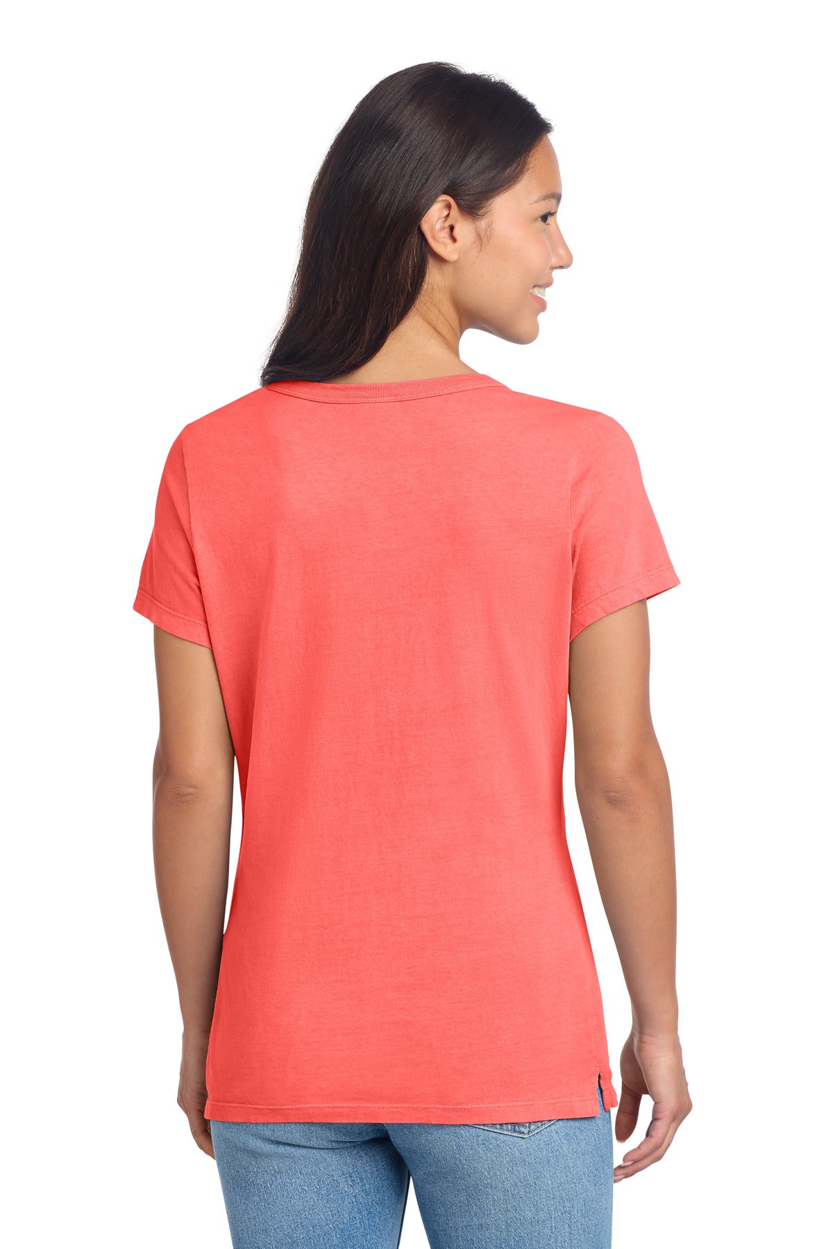 Port & Co Women's Beach Wash Garment-Dyed V-Neck Tee LPC099V - Poppy - back