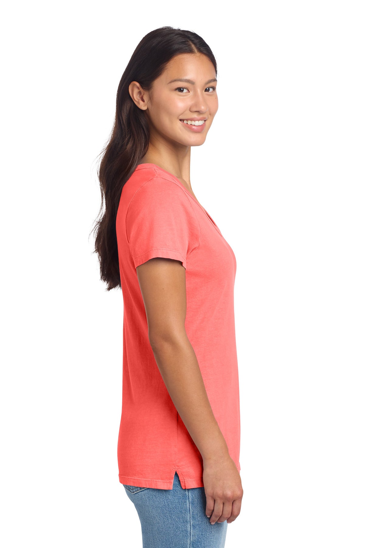 Port & Co Women's Beach Wash Garment-Dyed V-Neck Tee LPC099V - Poppy - side