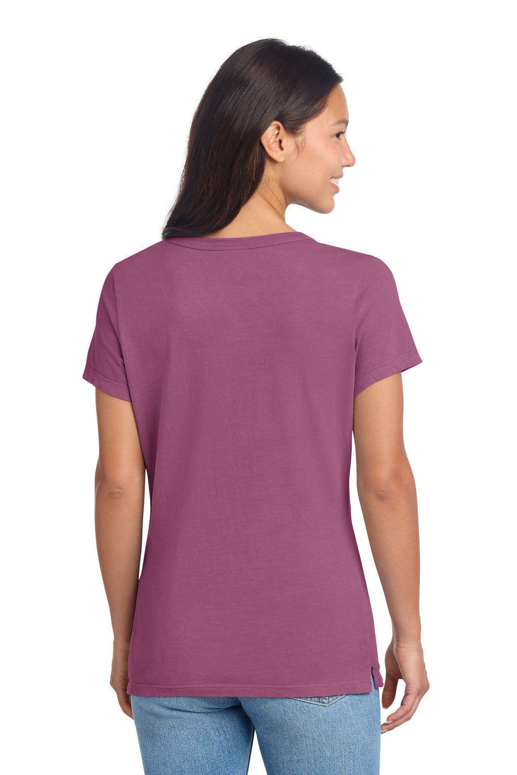 Port & Co Women's Beach Wash Garment-Dyed V-Neck Tee LPC099V - Vintage Raspberry - back