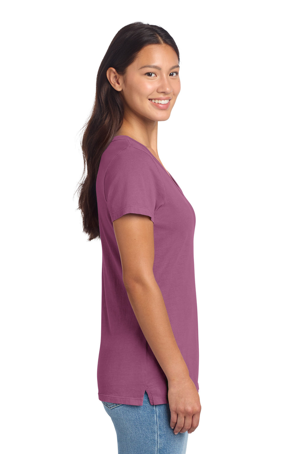 Port & Co Women's Beach Wash Garment-Dyed V-Neck Tee LPC099V - Vintage Raspberry - side