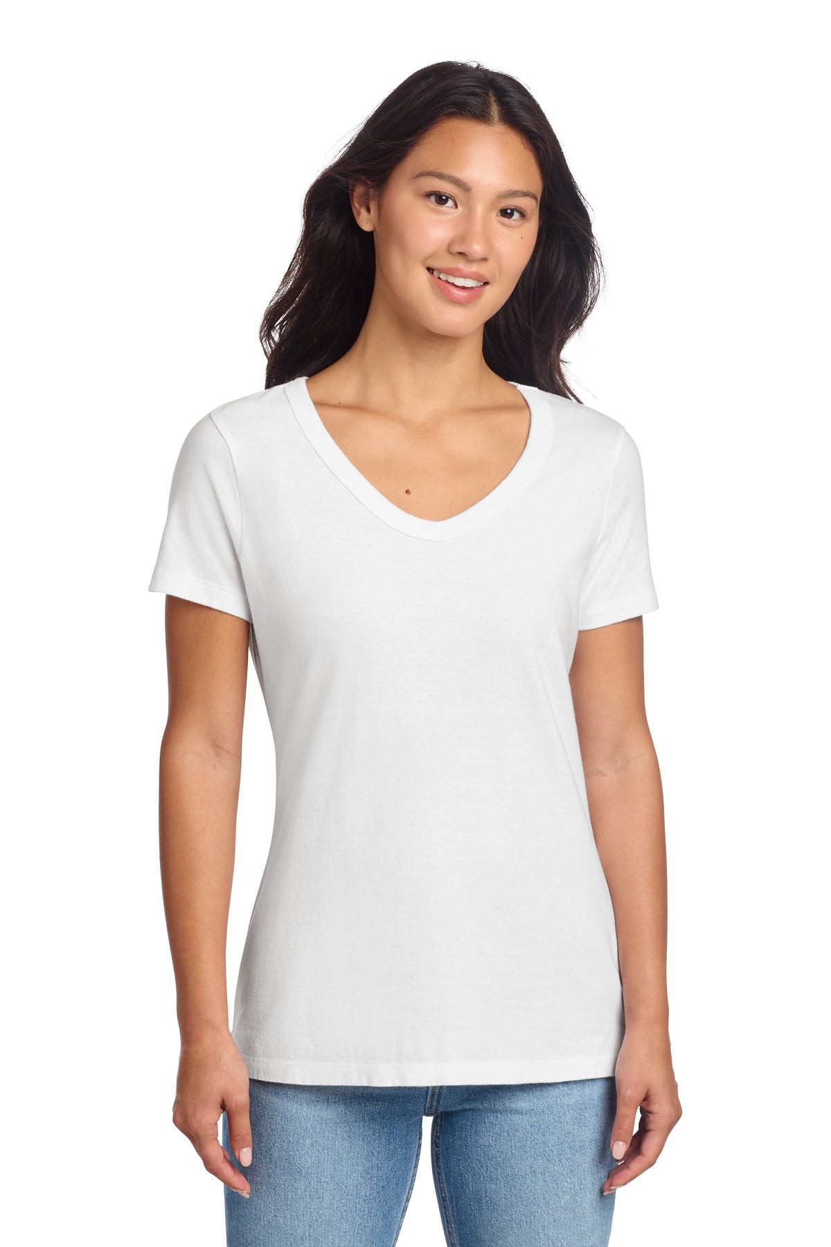 Port & Co Women's Beach Wash Garment-Dyed V-Neck Tee LPC099V - White - front