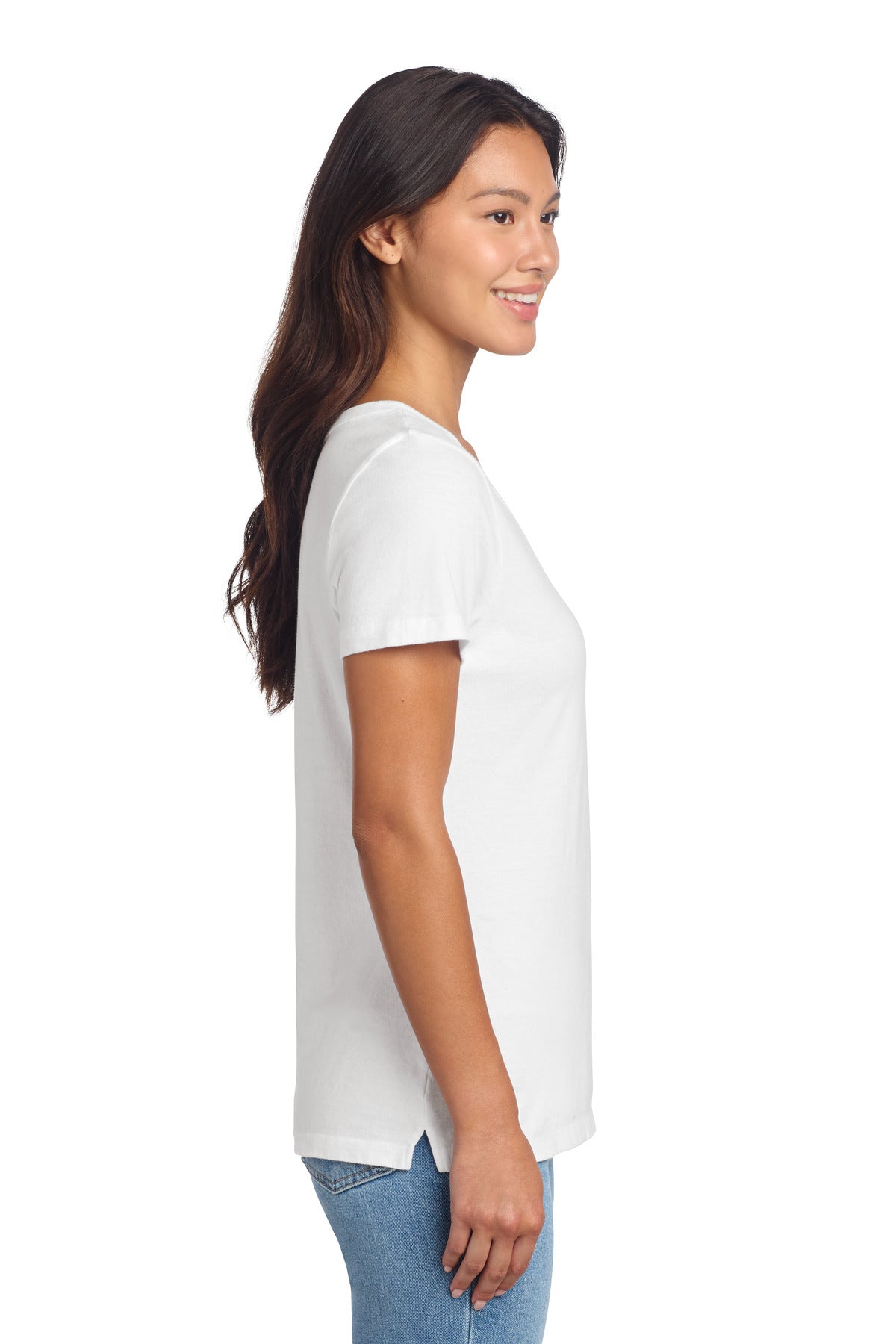 Port & Co Women's Beach Wash Garment-Dyed V-Neck Tee LPC099V - White - side