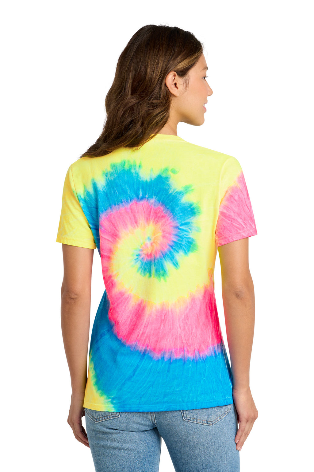 Port & Co Women's Tie-Dye V-Neck Tee. LPC147V - Neon Rainbow - back