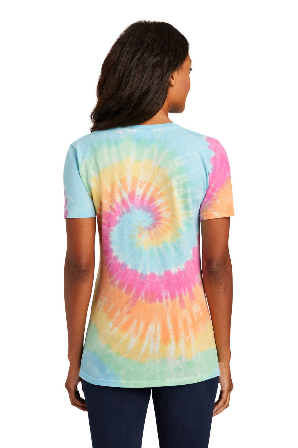 Port & Co Women's Tie-Dye V-Neck Tee. LPC147V - Pastel Rainbow - back