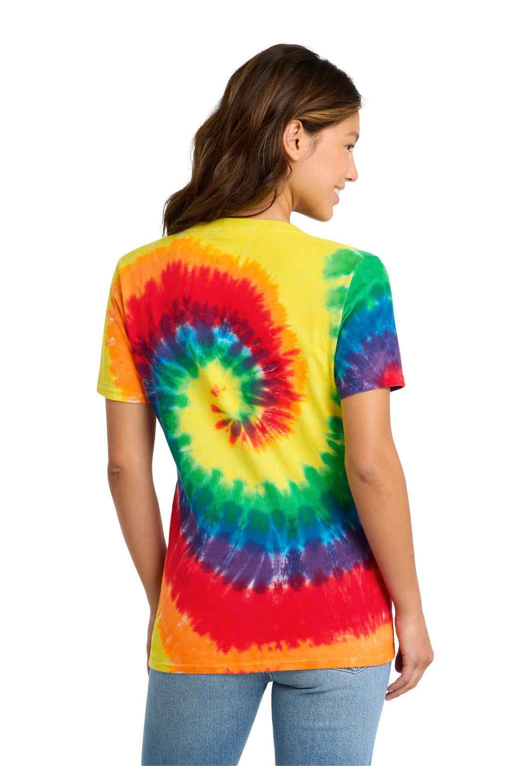 Port & Co Women's Tie-Dye V-Neck Tee. LPC147V - Rainbow - back