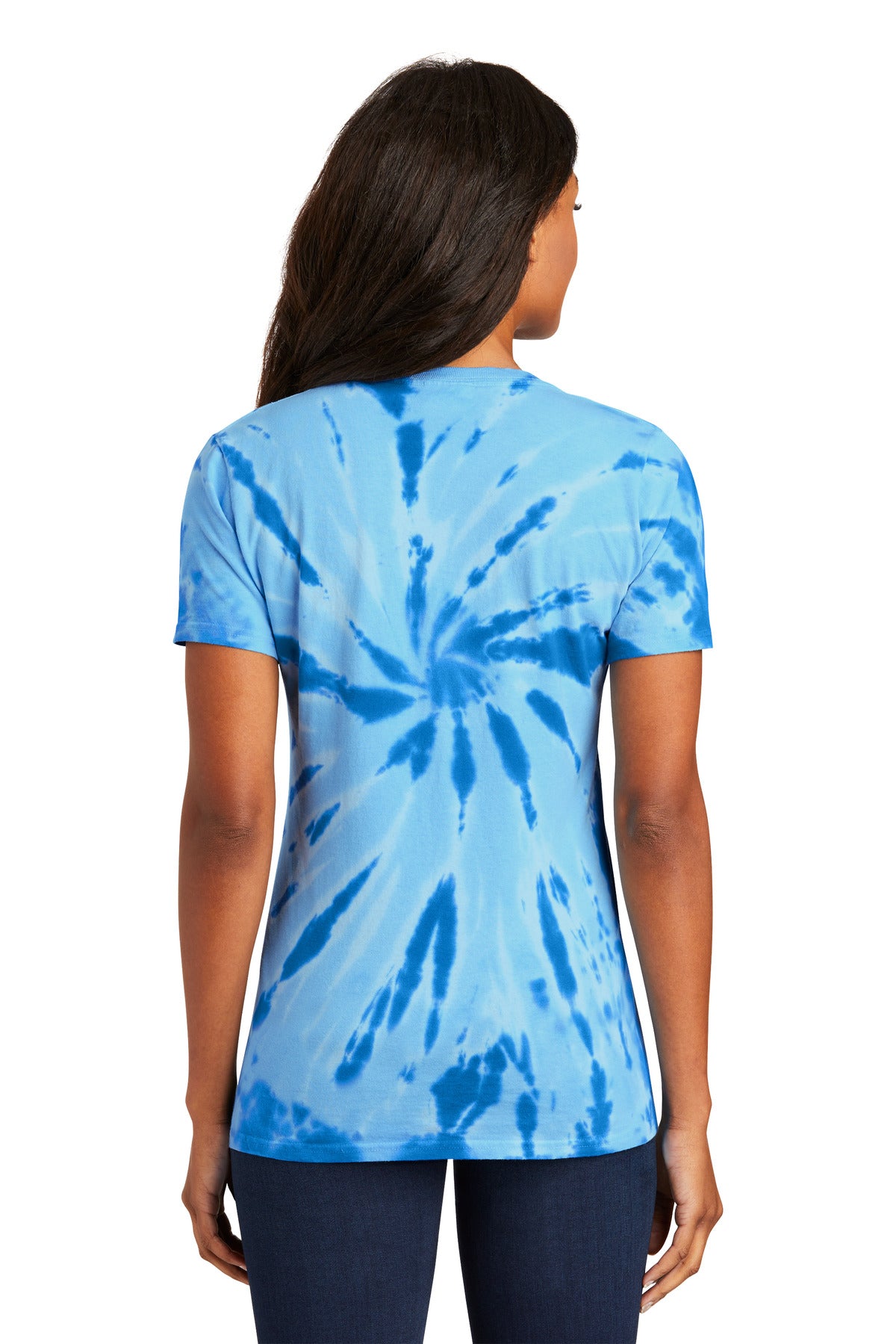 Port & Co Women's Tie-Dye V-Neck Tee. LPC147V - Royal - back