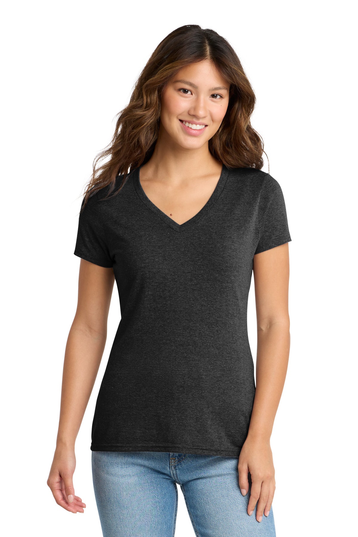Port & Co Women's Tri-Blend V-Neck Tee. LPC330V - Black Heather - front