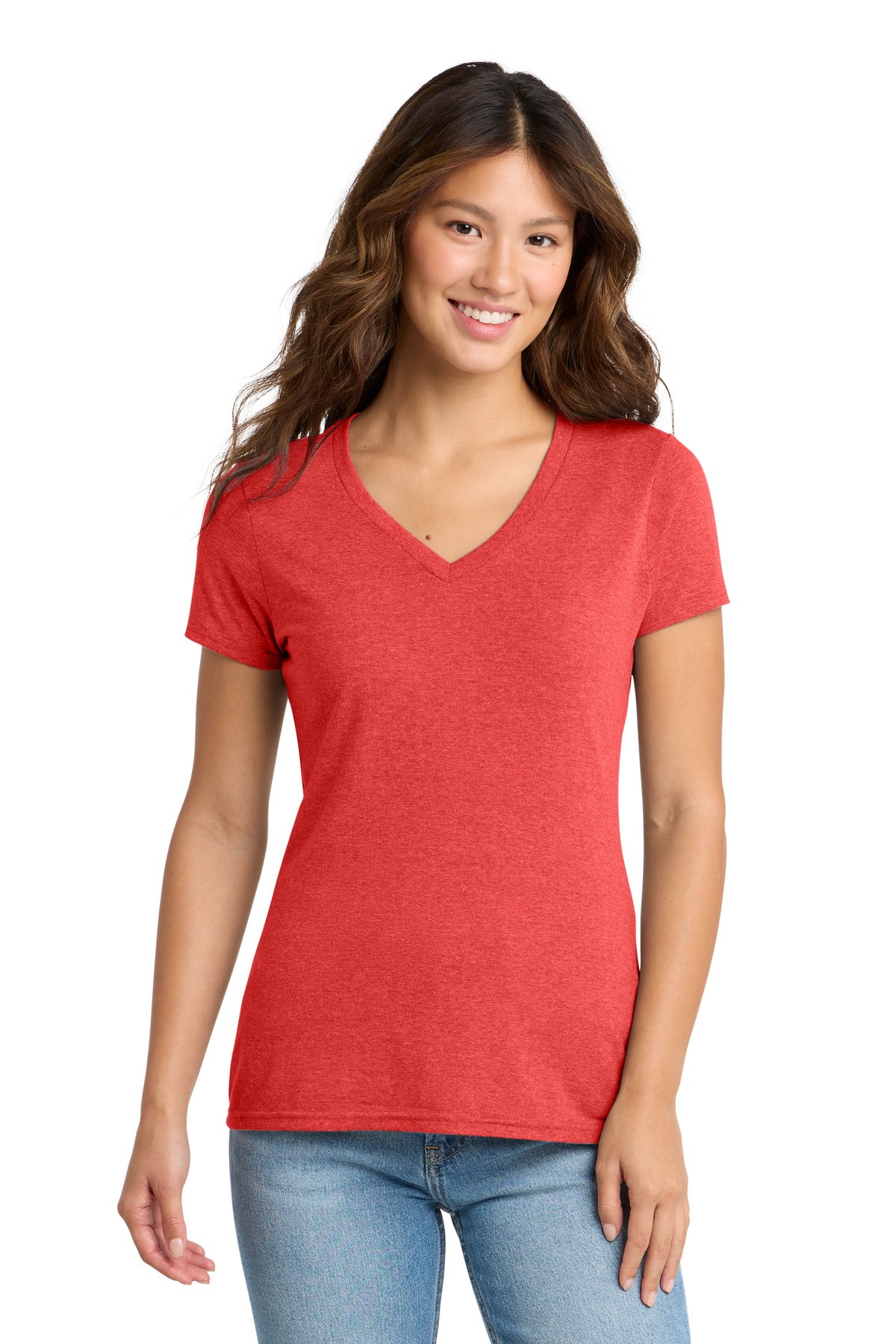 Port & Co Women's Tri-Blend V-Neck Tee. LPC330V - Bright Red Heather - front