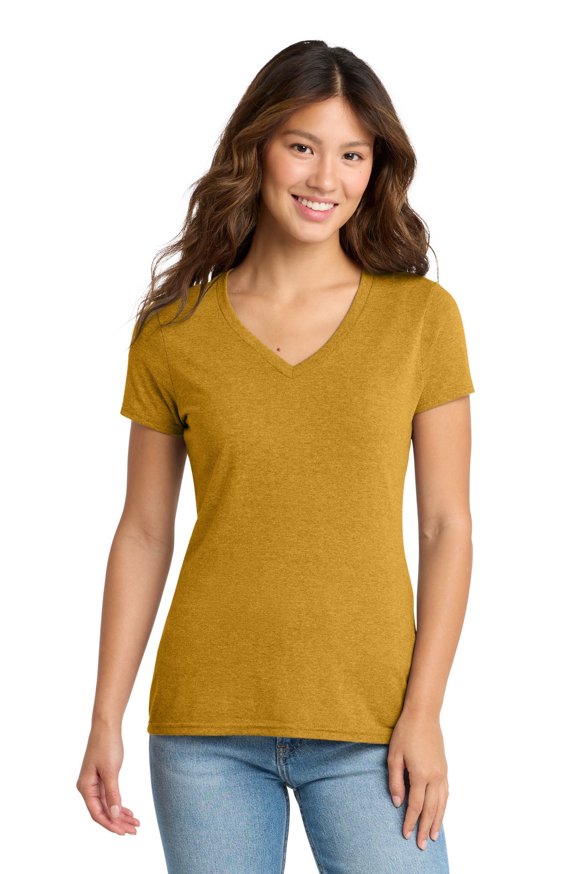 Port & Co Women's Tri-Blend V-Neck Tee. LPC330V - Ochre Yellow Heather - front