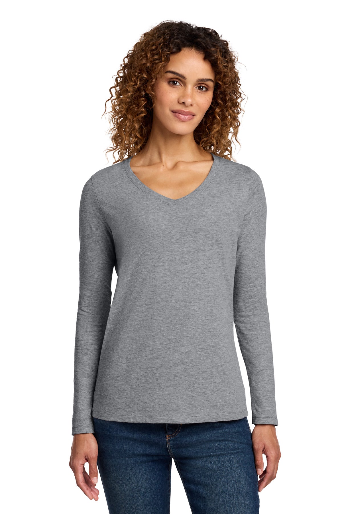 Port & Co Women's Long Sleeve Fan Favorite V-Neck Tee. LPC450VLS - Athletic Heather - front