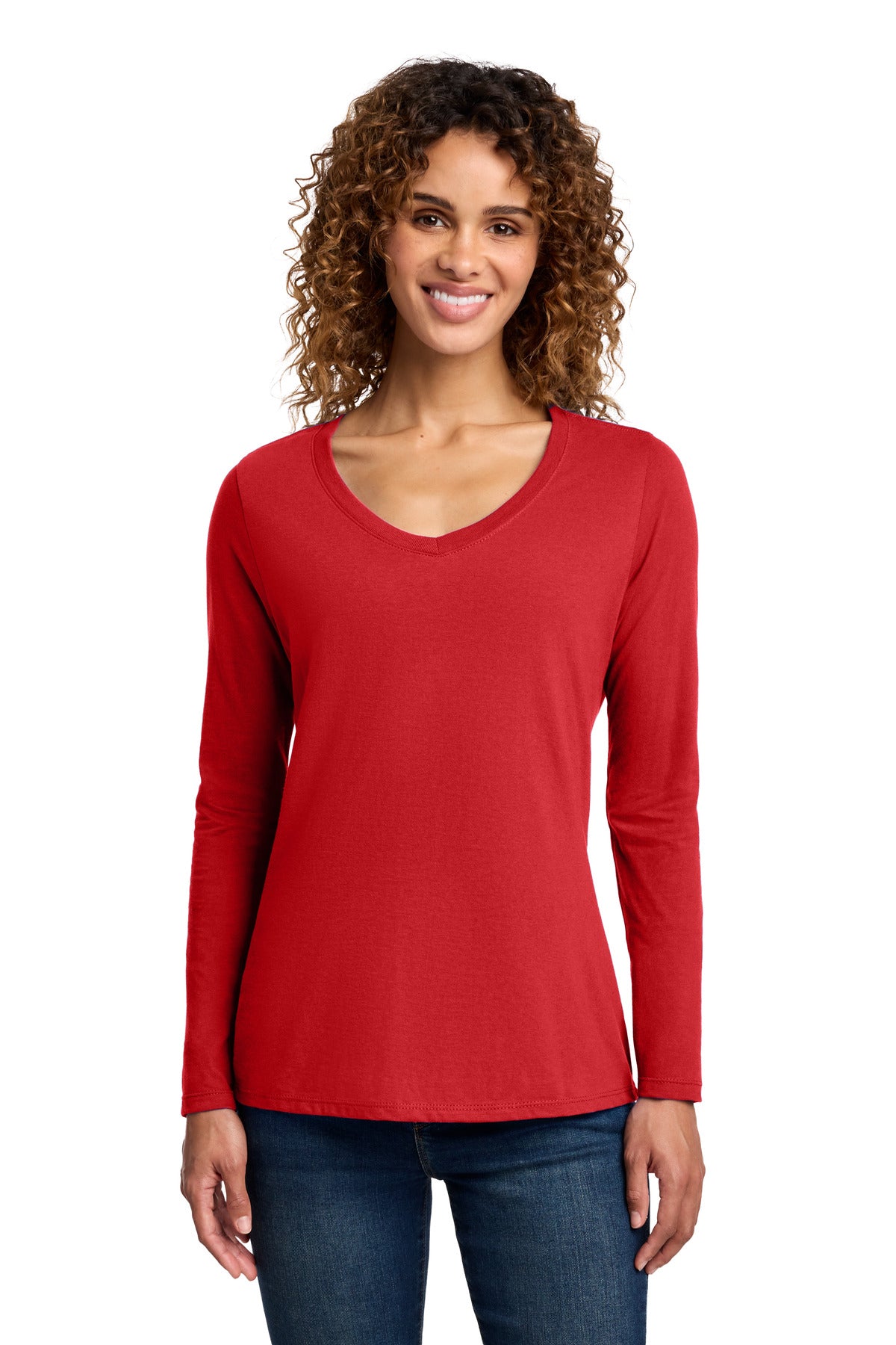 Port & Co Women's Long Sleeve Fan Favorite V-Neck Tee. LPC450VLS - Bright Red - front