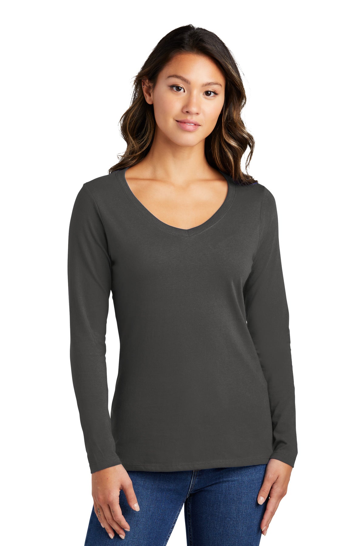 Port & Co Women's Long Sleeve Fan Favorite V-Neck Tee. LPC450VLS - Charcoal - front