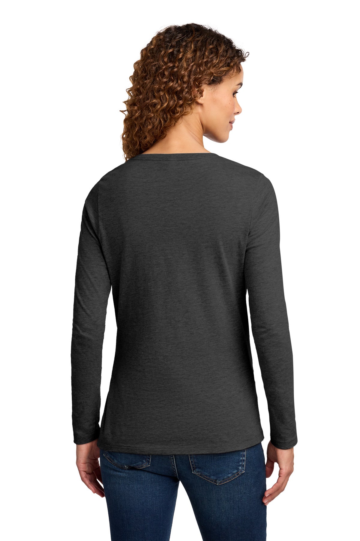Port & Co Women's Long Sleeve Fan Favorite V-Neck Tee. LPC450VLS - Dark Heather Grey - back